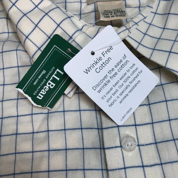 L.L Bean Shirt Men's 3XLT Off-White Windowpane Plaid Flannel Wrinkle Free Tall - Picture 14 of 15